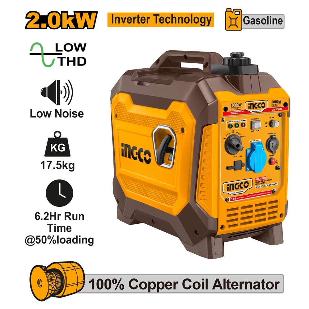 INGCO GEI23006 Γεννήτρια Βαλιτσάκι Inverter 2kW Μέγιστη - Image 2