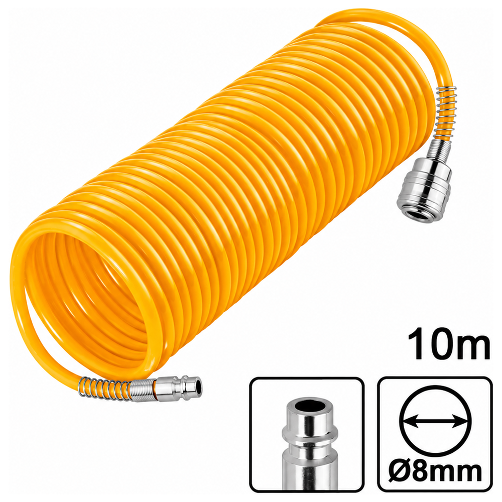 INGCO AH1101 λάστιχο αέρος σπιράλ 10m 5x8mm με συνδέσμους ευρωπαϊκού τύπου