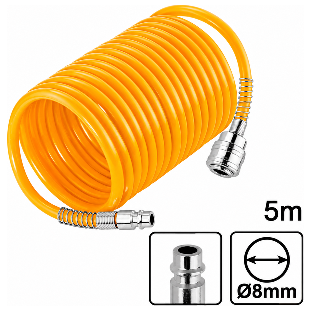 INGCO AH1051 λάστιχο αέρος σπιράλ 5m 5x8mm με ταχυσυνδέσμους 1/4"