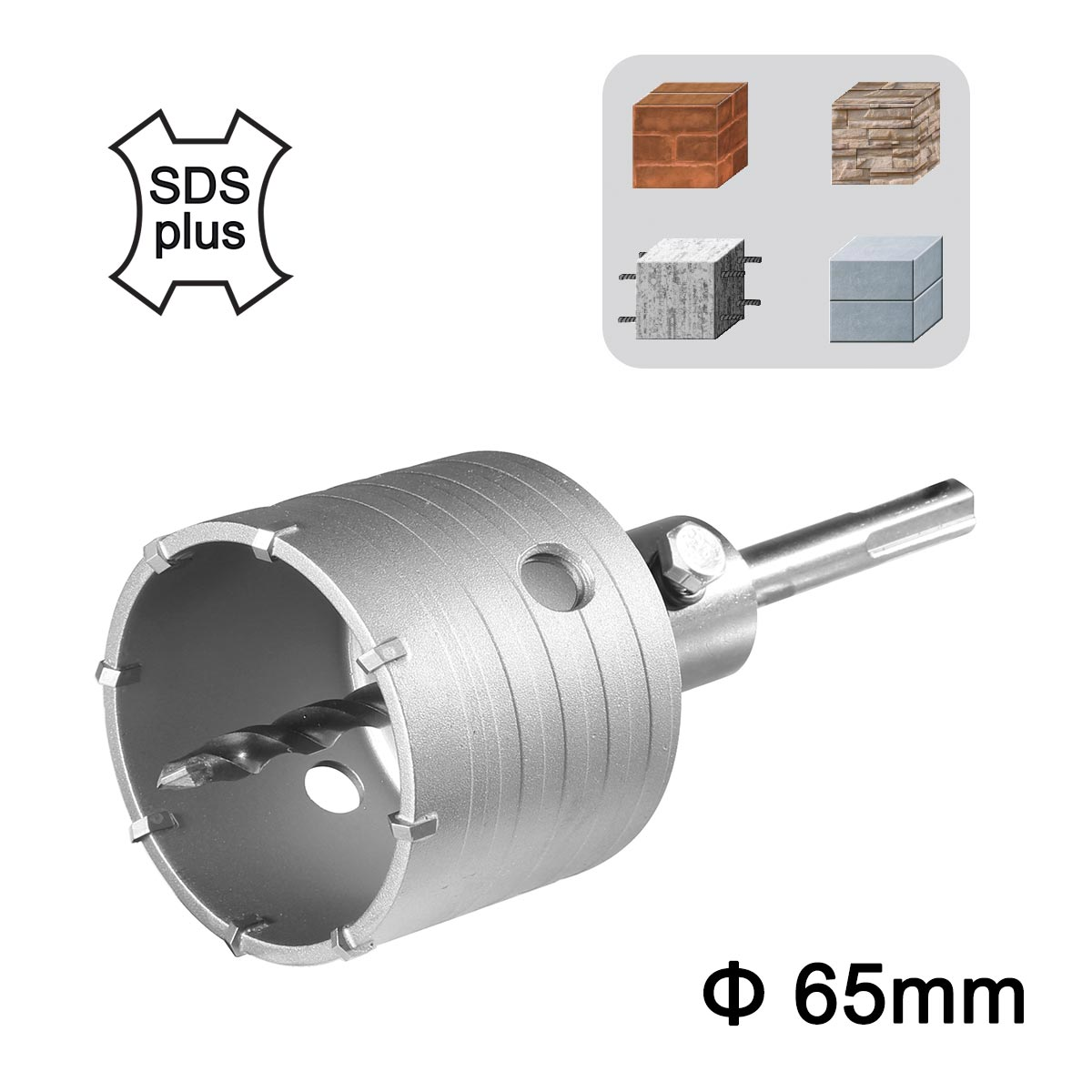 INGCO HCB0651 ποτηροκορώνα μπετού τούβλου 65mm SDS-Plus με άξονα και τρυπάνι οδηγό