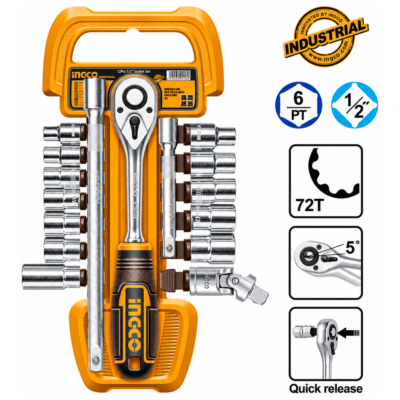 INGCO HKTS12171 σετ 17 τεμαχίων με καρυδάκια και καστάνια 1/2" 72 δοντιών
