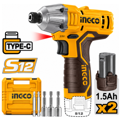 INGCO CIRLI12015 παλμικό κατσαβίδι 12V με δύο μπαταρίες 1.5Ah και βαλίτσα