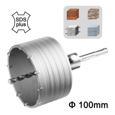 INGCO HCB1001 ποτηροκορώνα μπετού τούβλου 100mm SDS-Plus με άξονα και τρυπάνι οδηγό