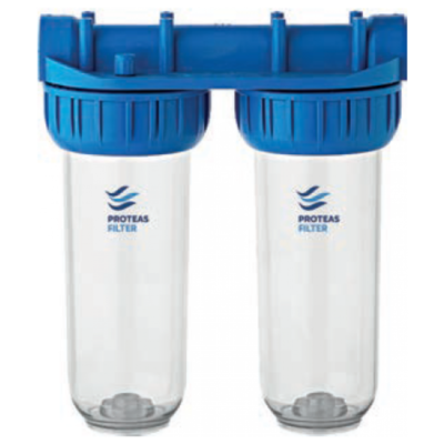 PROTEAS EW-021-0117 Διπλή Φιλτροθήκη Strong Διάφανη 10" με Σύνδεση 1"