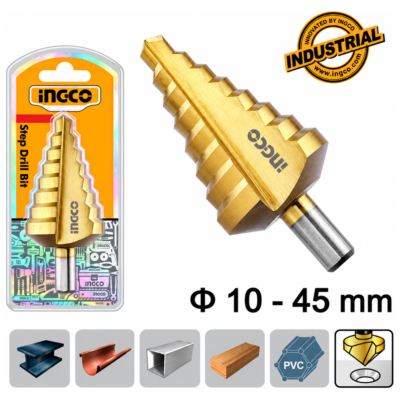 INGCO AKSDS10453 Τρυπάνι Κωνικό 10-45mm HSS 4341 με Επίστρωση Τιτανίου