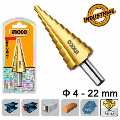 INGCO AKSDS42203 Τρυπάνι Κωνικό 4-22mm HSS 4341 με Επίστρωση Τιτανίου