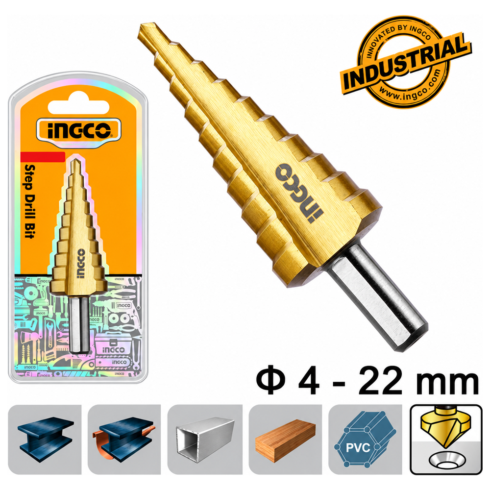 INGCO AKSDS42203 Τρυπάνι Κωνικό 4-22mm HSS 4341 με Επίστρωση Τιτανίου