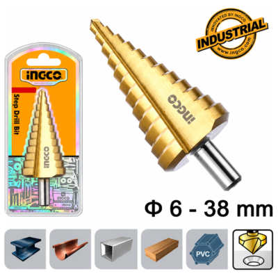 INGCO AKSDS63803 τρυπάνι κωνικό 6-38mm HSS 4341 με επίστρωση τιτανίου