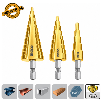 INGCO AKSDS80402 σετ 3 κωνικών τρυπανιών HSS 4-12mm, 4-20mm και 4-32mm