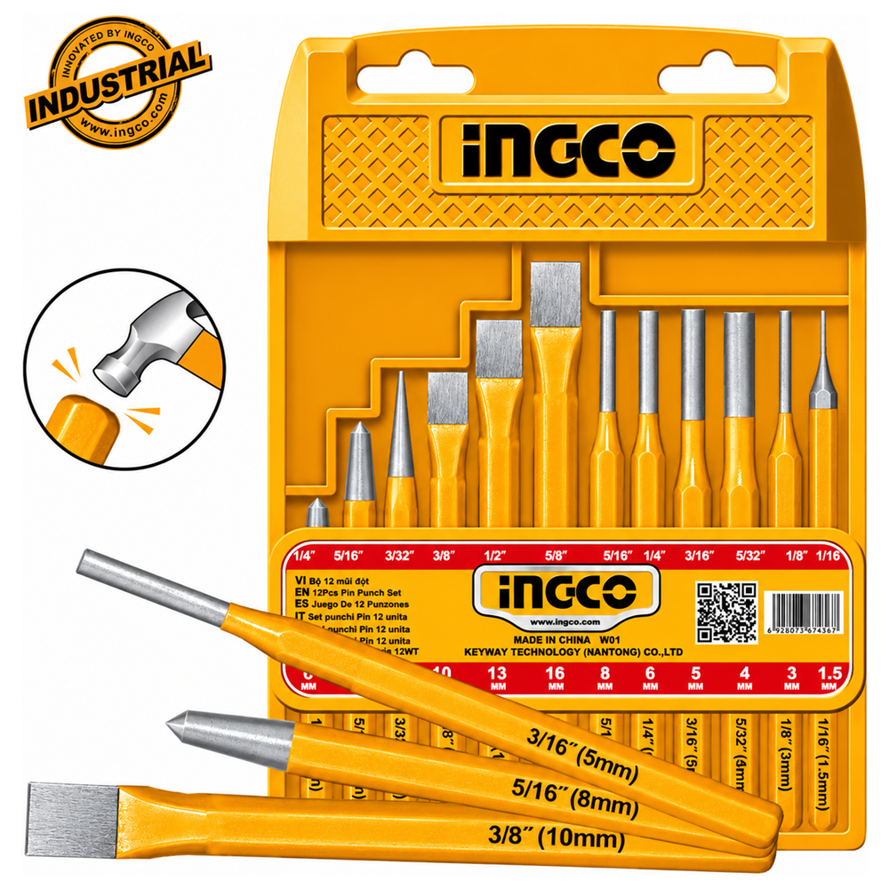 INGCO HKPP8612 σετ 12 τεμαχίων με ζουμπάδες και καλέμια σε πλαστική θήκη